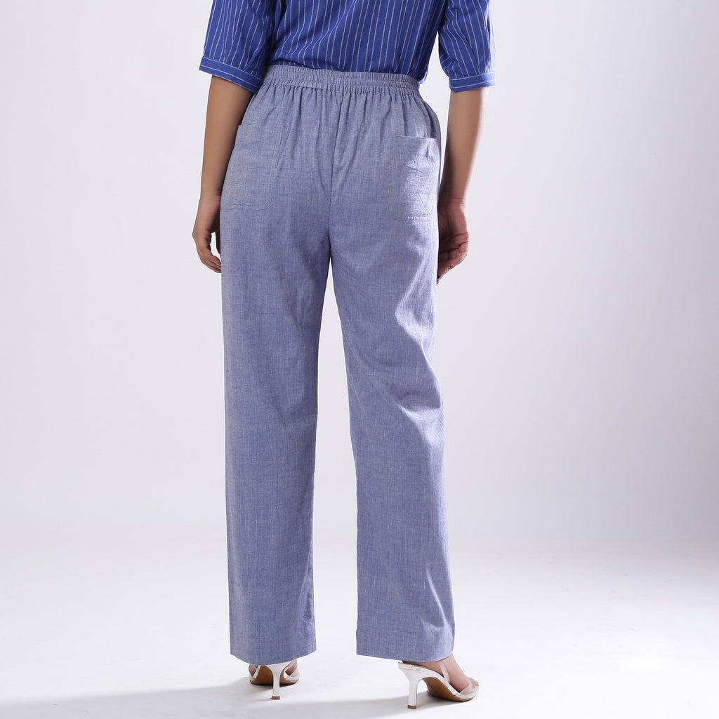 Powder Blue Handspun Cotton Elasticated Mid-Rise Pant