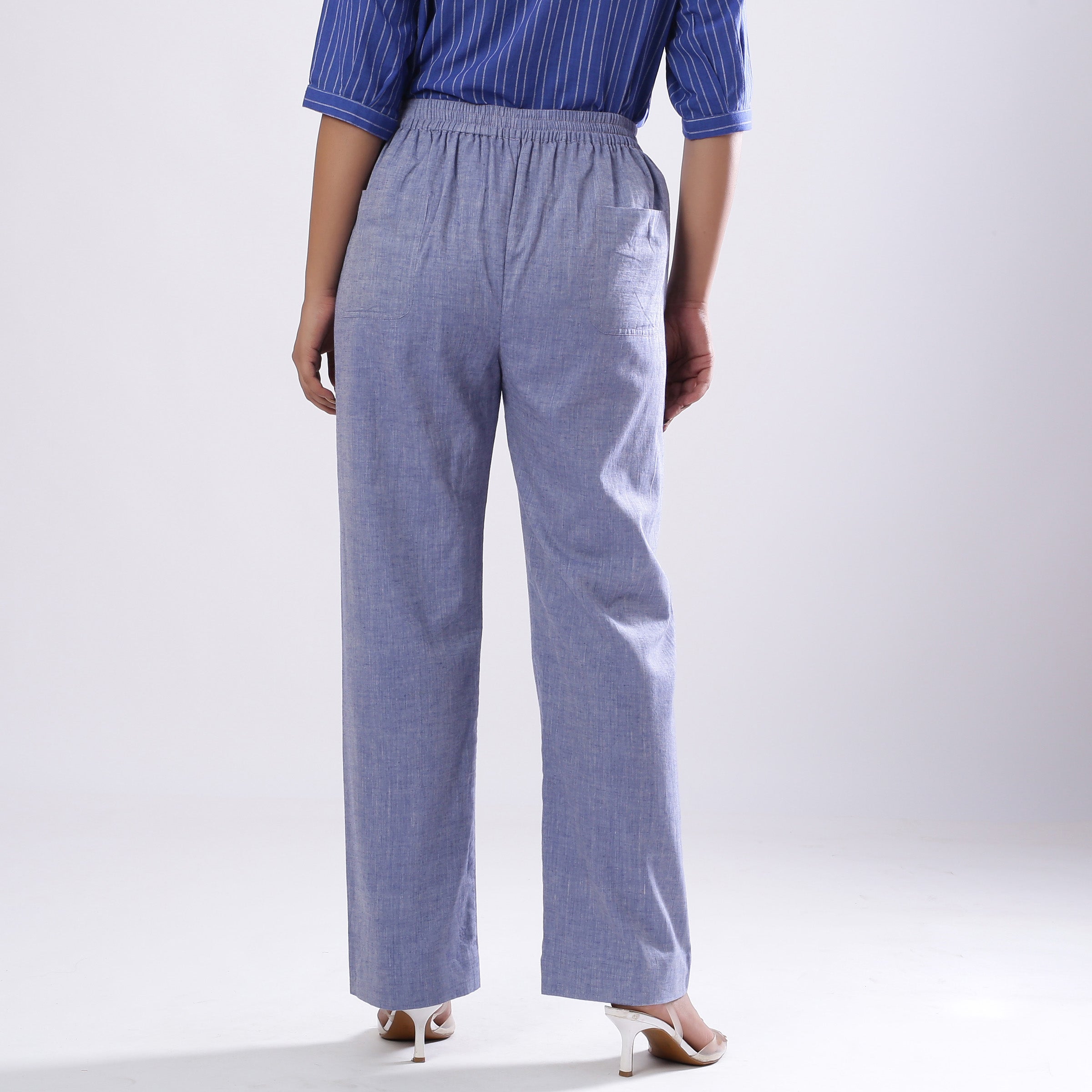 Powder Blue Handspun Cotton Elasticated Mid-Rise Pant