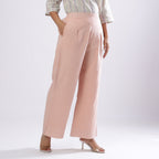 Powder Pink Handspun Cotton Elasticated Mid-Rise Flared Pant