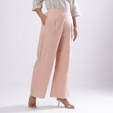 Powder Pink Handspun Cotton Elasticated Mid-Rise Flared Pant