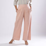 Powder Pink Handspun Cotton Elasticated Mid-Rise Flared Pant