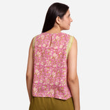 Back View of a Model wearing Purple Hand Block Print A-Line Top