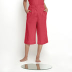 Front View of a Model wearing Mid-Rise Vegetable Dyed Red Cotton Culottes