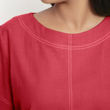 Front Detail of a Model wearing Red Vegetable-Dyed 100% Cotton Paneled Top