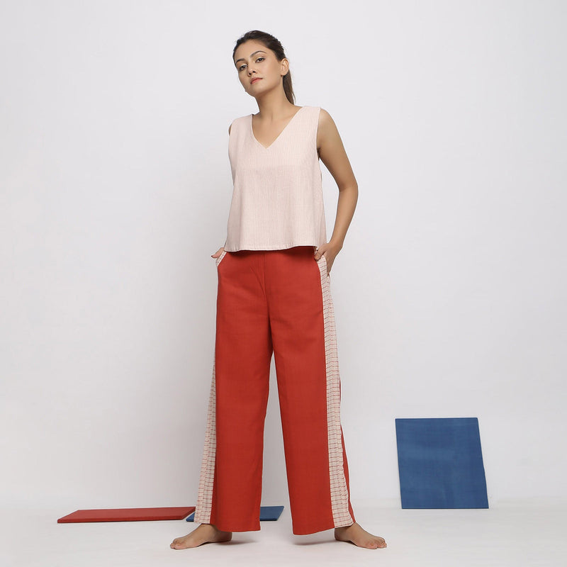 Front View of a Model wearing Relaxed Deep Neck top and Wide Legged Pant Set