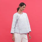 Front View of a Model wearing Reversible Printed Quilted Cotton Jacket