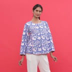 Front View of a Model wearing Reversible Printed Quilted Cotton Jacket