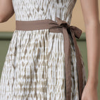Front Detail of a Model wearing Reversible Shibori Maxi Wrap Dress