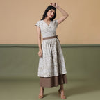 Front View of a Model wearing Reversible Shibori Maxi Wrap Dress