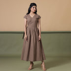 Front View of a Model wearing Reversible Shibori Maxi Wrap Dress