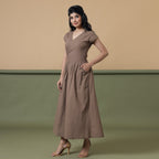 Front View of a Model wearing Reversible Shibori Maxi Wrap Dress