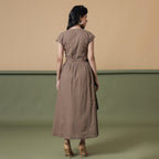 Front Detail of a Model wearing Reversible Shibori Maxi Wrap Dress