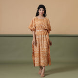 Front View of a Model wearing Rust Sandstone Shibori Kaftan Dress