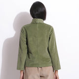 Back View of a Model wearing Sage Green Corduroy High Neck Top