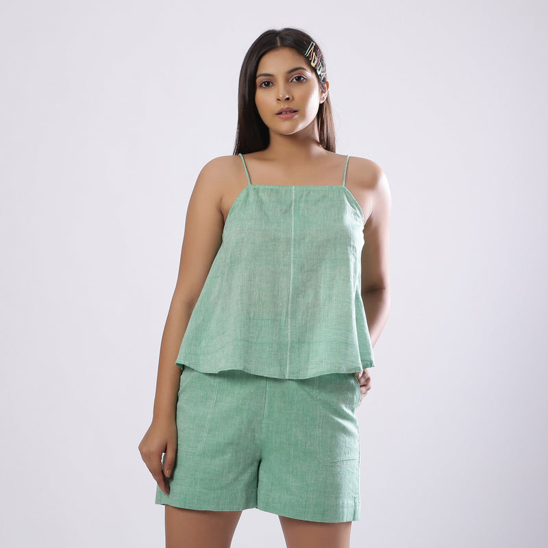 Sage Green Handspun Cotton Strap Sleeve Flared Camisole Top