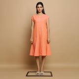 Front View of a Model wearing Salmon Pink Cotton Button-Down Dress