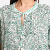 Front Detail of a Model wearing Sanganeri Block Print Floral A-Line Top