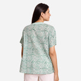 Back View of a Model wearing Sanganeri Block Print Floral A-Line Top