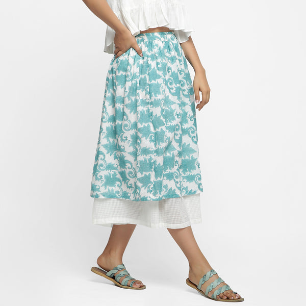 Right View of a Model wearing Sanganeri Hand Block Print Layered Skirt