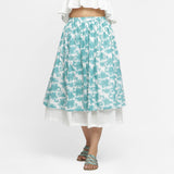 Front View of a Model wearing Sanganeri Hand Block Print Layered Skirt