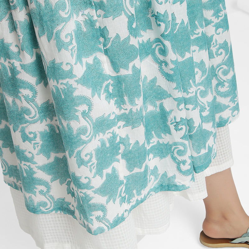 Close View of a Model wearing Sanganeri Hand Block Print Layered Skirt