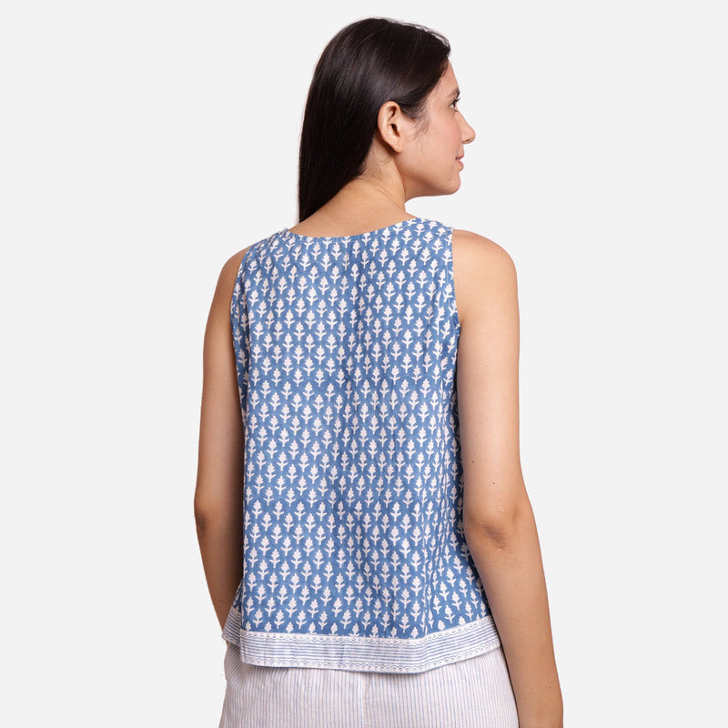 Back View of a Model wearing Block Printed A-Line Cotton Tank Top