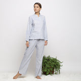 Front View of a Model wearing Sky Blue Handspun Shirt and Paperbag Pant Set