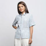 Front View of a Model wearing Sky Blue Yarn Dyed Button-Down Shirt