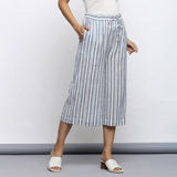 Front View of a Model Wearing Sky Blue Yarn Dyed Cotton Culottes