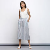 Front View of a Model Wearing Sky Blue Yarn Dyed Cotton Culottes