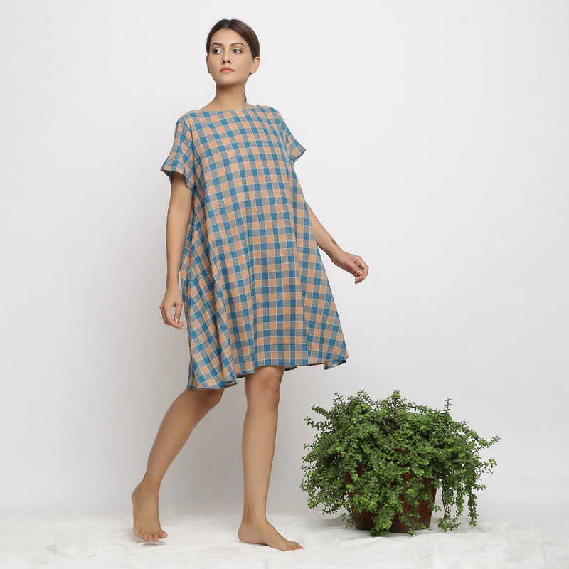 Front View of a Model wearing Soft Handspun Cotton Muslin Flared Dress