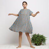 Front View of a Model wearing Soft Handspun Cotton Muslin Flared Dress