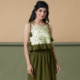 Front View of a Model wearing Olive Green Shibori Camisole Top