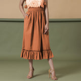 Front View of a Model wearing Orange A-Line Ruffled Cotton Skirt