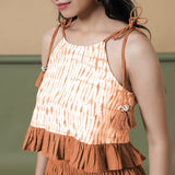 Front Detail of a Model wearing Orange Shibori Camisole Top