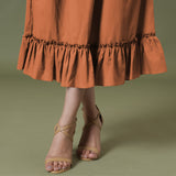 Close View of a Model wearing Orange A-Line Ruffled Cotton Skirt