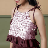 Front Detail of a Model wearing Maroon Shibori Camisole Top