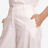 Front Detail of a Model wearing Solid White Wide Legged Straight Pant