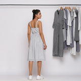 Grey Striped Cotton Sweetheart Neck Knee Length Dress