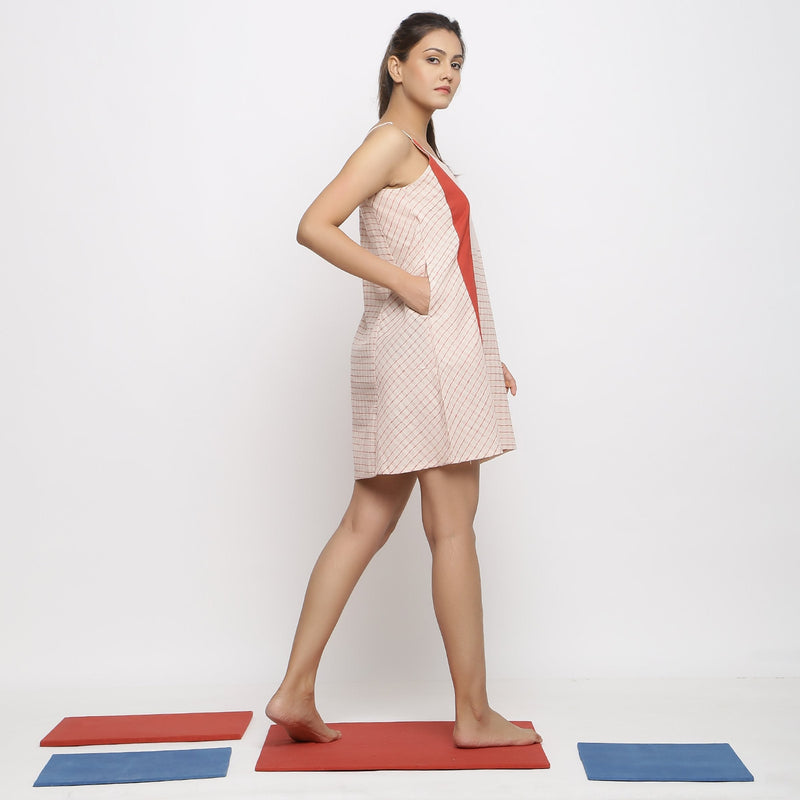 Right View of a Model wearing Strappy Vegetable Dyed Paneled Dress