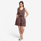 Front View of a Model wearing Striped Sleeveless Straight Fit Romper