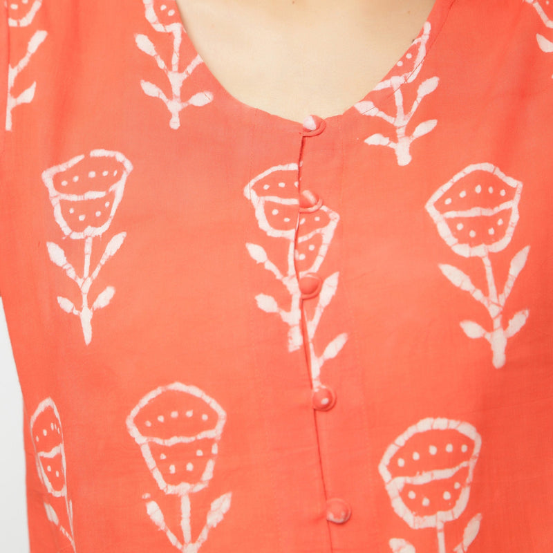 Front Detail of a Model wearing Dabu Print Relaxed Sleeves Button-Down Top
