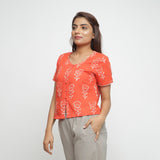 Left View of a Model wearing Dabu Print Relaxed Sleeves Button-Down Top