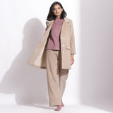 Front View of a Model wearing Taupe Beige Cotton Corduroy Long Coat