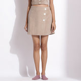 Front View of a Model wearing Taupe Beige Cotton Corduroy Short Skirt