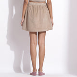 Back View of a Model wearing Taupe Beige Cotton Corduroy Short Skirt