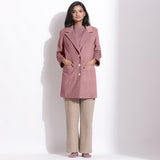 Front View of a Model wearing Taupe Beige Pant and Mauve Long Coat Set
