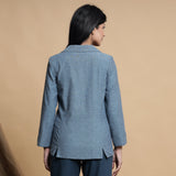 Back View of a Model wearing Turkish Blue Comfort Fit Cotton Blazer