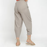 Back View of a Model wearing Yarn Dyed Cotton Beige Paneled Pant