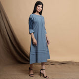 Turkish Blue Yarn Dyed Cotton Yoked Maxi Dress